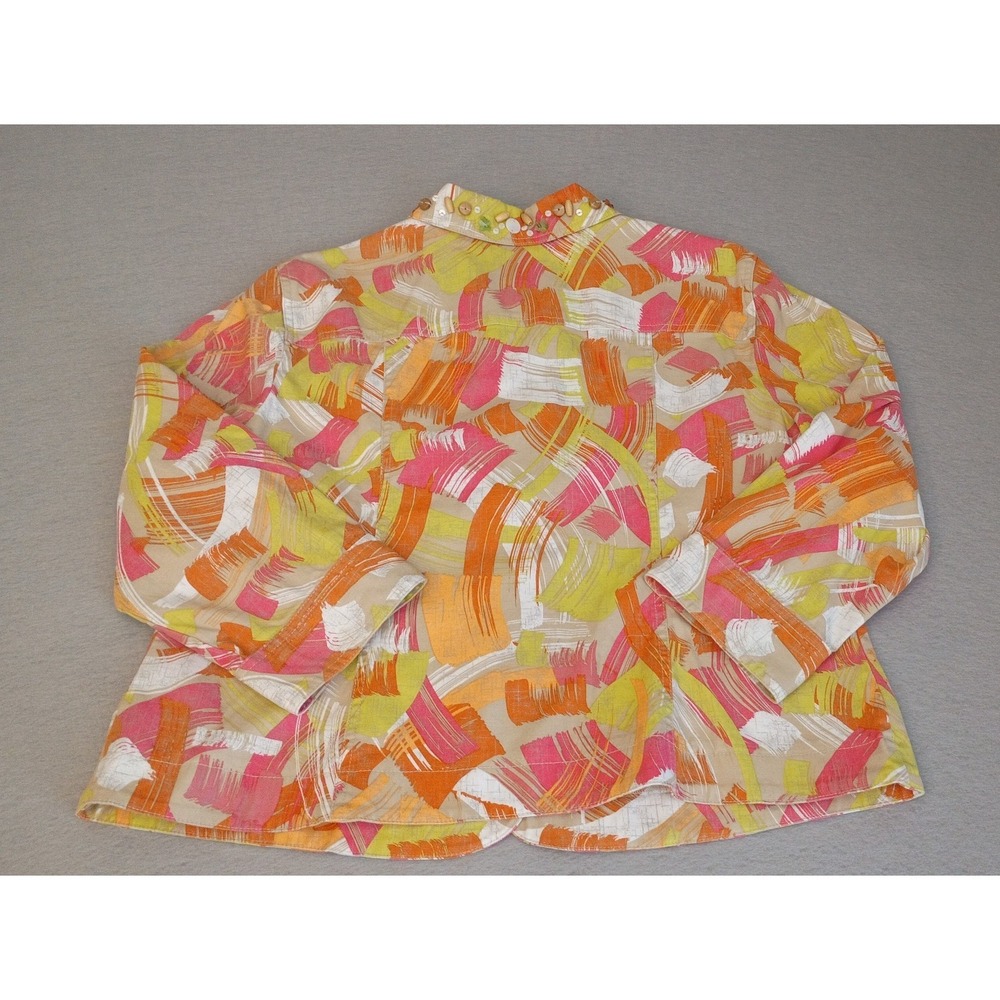 Ruby Rd Women Jacket Sz 16 Neon Abstract Print Button Front Pockets Bead Blazer - Picture 2 of 12